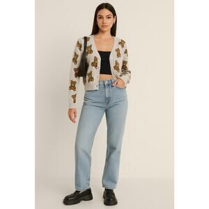 Teddy Bear Cropped Sweater Cardigan Women’s Large Trendy Casual Cozy Preppy Cute